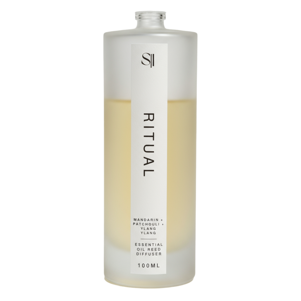 Bottle of 'Ritual' essential oils on a white background